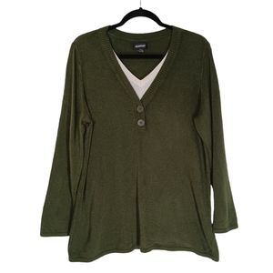 AVENUE Olive Green Cream Twofer Illusion Long Sleeve V Neck Sweater Top 18/20